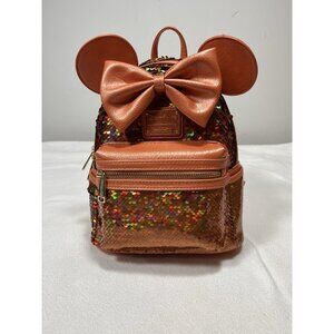 Disney Parks Loungefly Minnie Mouse Copper Sequin Mini Backpack NWT